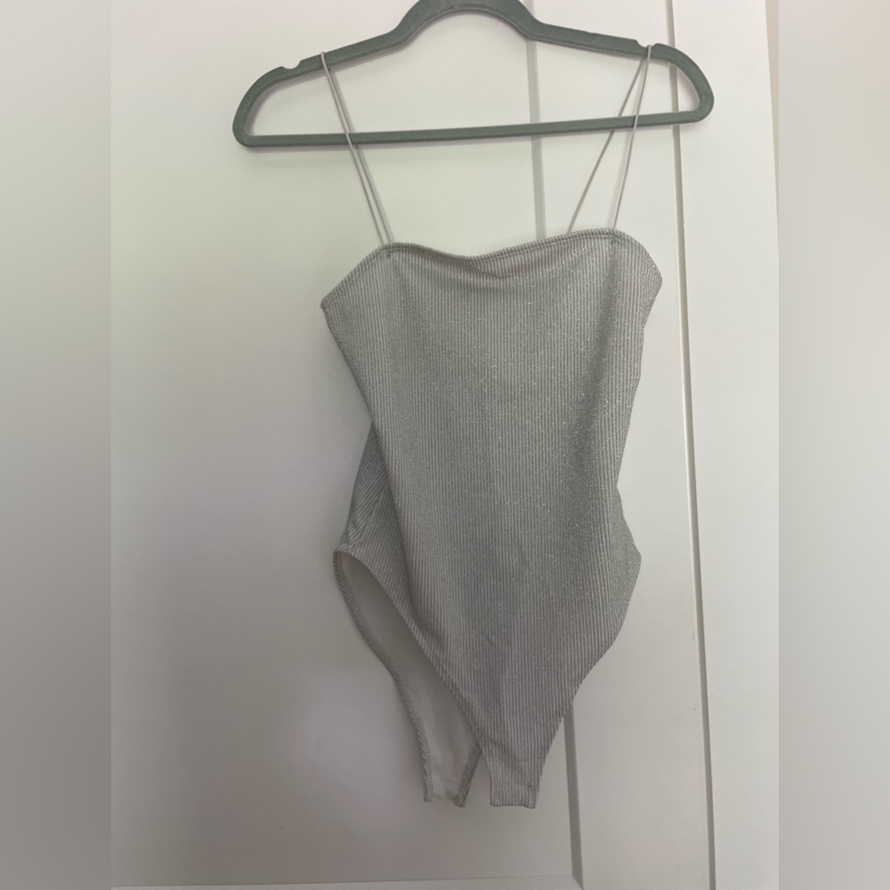 Zara Ribbed Silver Bodysuit